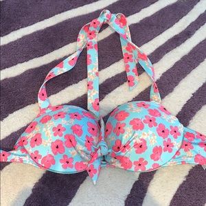 Blue and Pink floral bikini top.